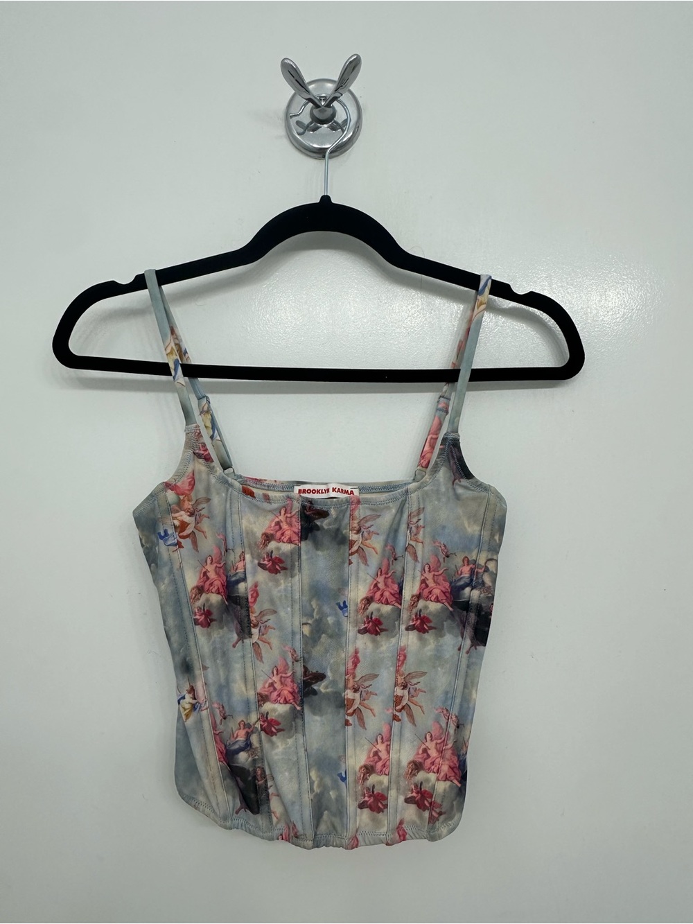 Brooklyn Karma Floral Corset Tank Top - Pink Floral on Blue